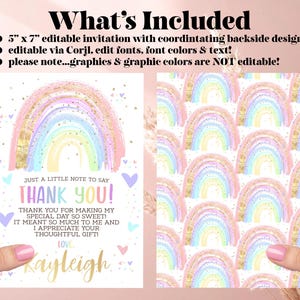 Rainbow Thank You Card: Editable Birthday, Baby Shower (Instant Download) image 3