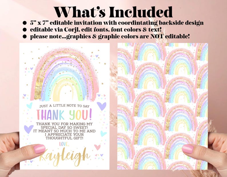 Rainbow Thank You Card: Editable Birthday, Baby Shower (Instant Download) image 3