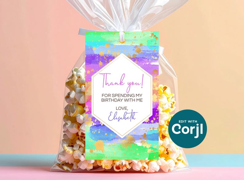 Rainbow Art Birthday Favor Tag: Editable Party Gift Tag (PDF) image 8