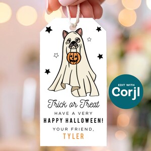 Printable Ghost Dog Halloween Favor Tag, Editable Kids Party (Digital Download) image 2