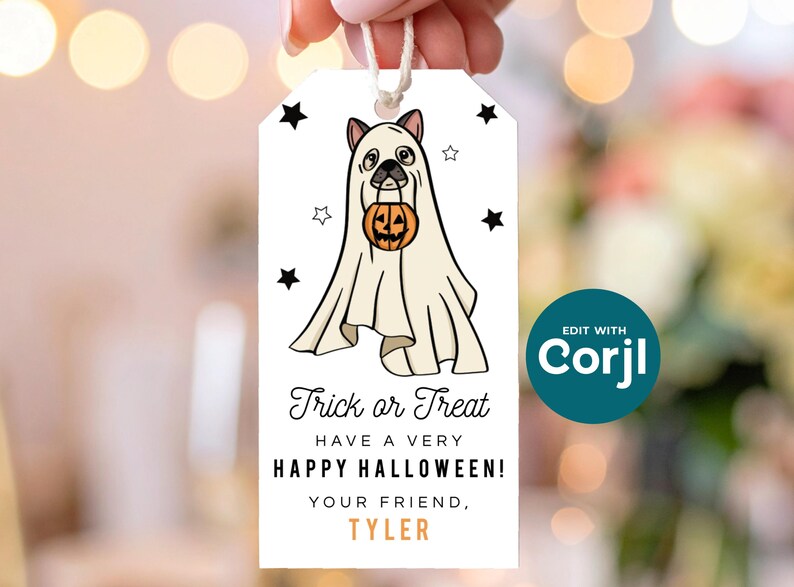 Printable Ghost Dog Halloween Favor Tag, Editable Kids Party (Digital Download) image 2
