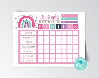 Rainbow Girls Chore Chart: Editable Responsibility Chart (PDF)