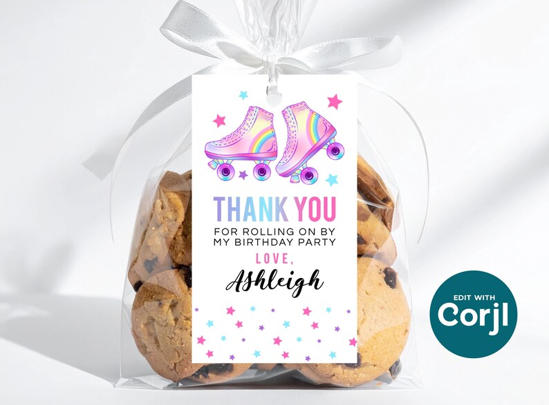 Roller Skating Birthday Favor Tag: Editable Printable (Instant Download) image 2