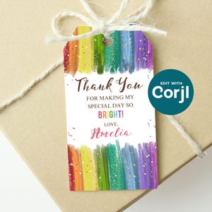 Rainbow Birthday Favor Tag: Editable Printable Gift Tag (Instant Download) image 7