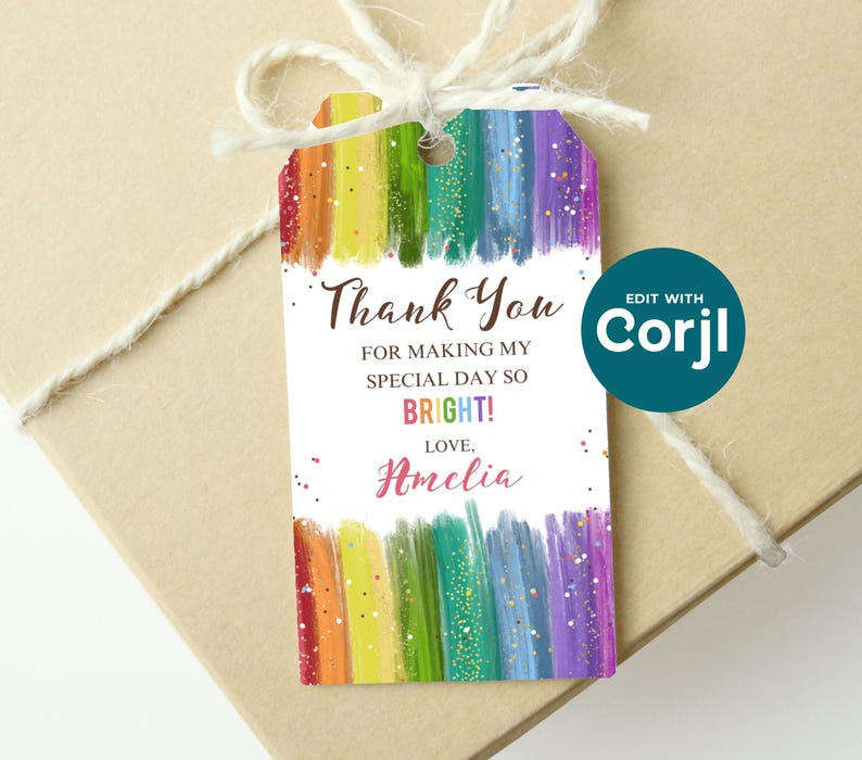Rainbow Birthday Favor Tag: Editable Printable Gift Tag (Instant Download) image 7