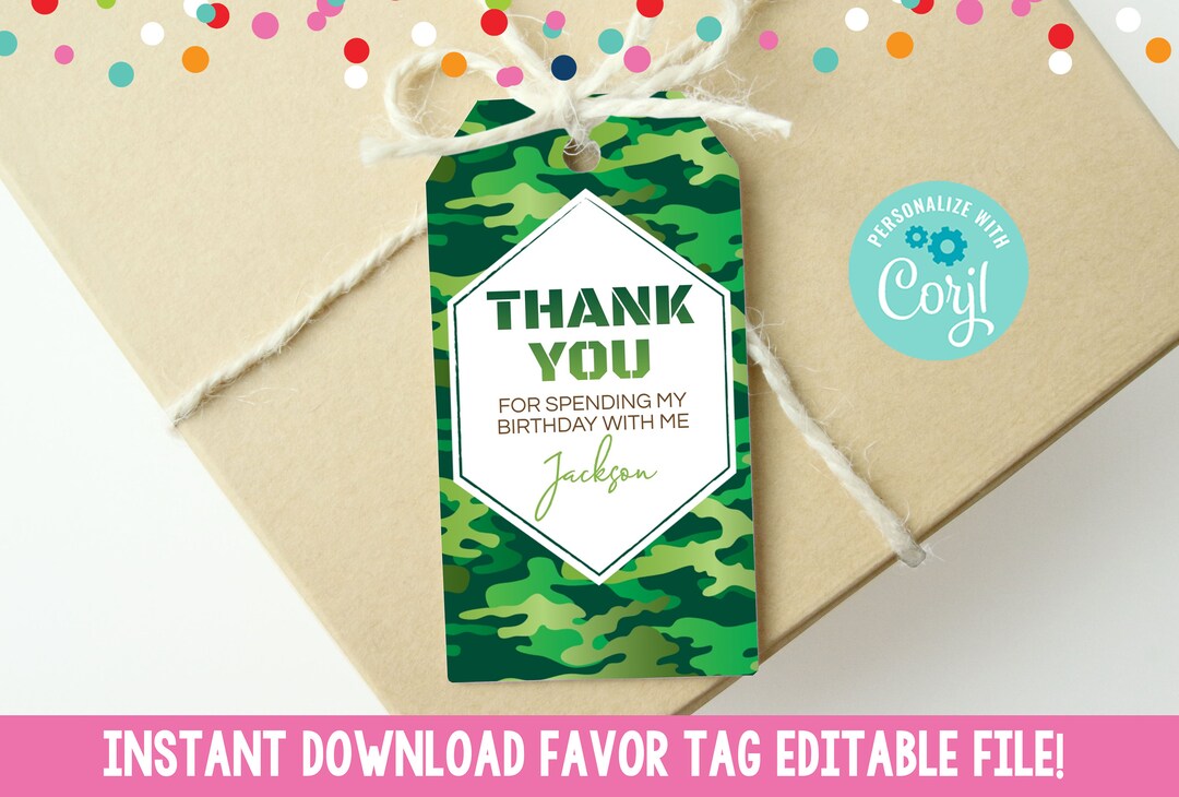 Instant Download Boys Editable Camo Birthday Party Favor Tags ...