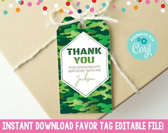 Instant Download Boys Editable Camo Birthday Party Favor Tags Camouflage Printable Birthday Party Gift Tag Printable Digital File Teen Tween
