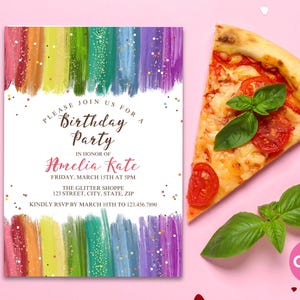 Rainbow Glitter Birthday Invitation, Colorful Girls Birthday Party Invite, Sparkle Rainbow Kids Birthday, Printable Party Invite image 7