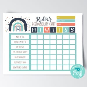 Editable Responsibility Chart, Instant Download Boys Reward Chart, Editable Chore Chart, Toddler Responsibility Chart, Printable Chore Chart