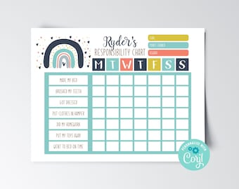 Editable Kids Chore Chart: Instant Download, Printable Responsibility Chart