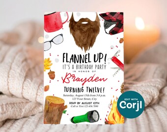 Lumberjack Birthday Party Invitation: Flannel Up, Camping Theme (Instant Download) Print or Text