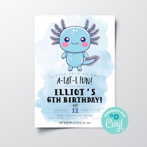 Axolotl Birthday Party Invitation: Blue Alotl Fun Template (Digital Download)