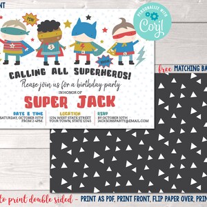 Printable Boys Superhero Birthday Party Invitation, Instant Download ...