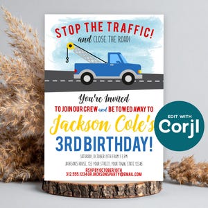 Tow Truck Birthday Invitation, Truck Theme Party Invite, Boys Birthday Invitation, Tow Truck Party, Printable Kids Birthday image 12