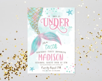 Editable Under the Sea Birthday Invitation, Printable Mermaid Birthday Party Invite, Under the Sea Birthday Party, Mermaid Invitation
