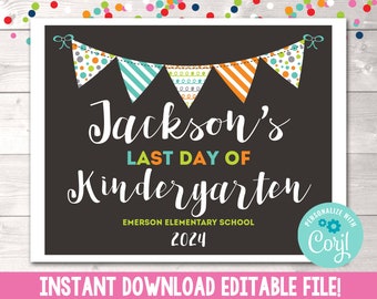 Boys Last Day of School Printable Sign, Editable Boys Last Day of School Sign, Last Day of Kindergarten Printable, Last Day of 1st Grade