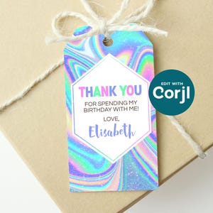 Etiqueta para recuerdo de cumpleaños con diseño tie-dye: Diseño de holograma editable (PDF imprimible) imagen 7