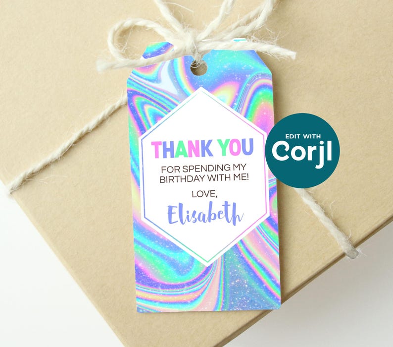 Etiqueta para recuerdo de cumpleaños con diseño tie-dye: Diseño de holograma editable (PDF imprimible) imagen 7