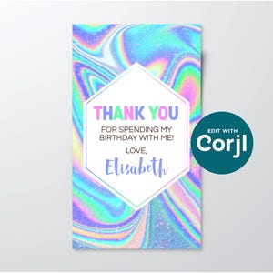 Etiqueta para recuerdo de cumpleaños con diseño tie-dye: Diseño de holograma editable (PDF imprimible) imagen 4