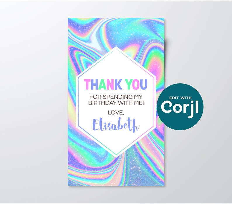 Etiqueta para recuerdo de cumpleaños con diseño tie-dye: Diseño de holograma editable (PDF imprimible) imagen 4