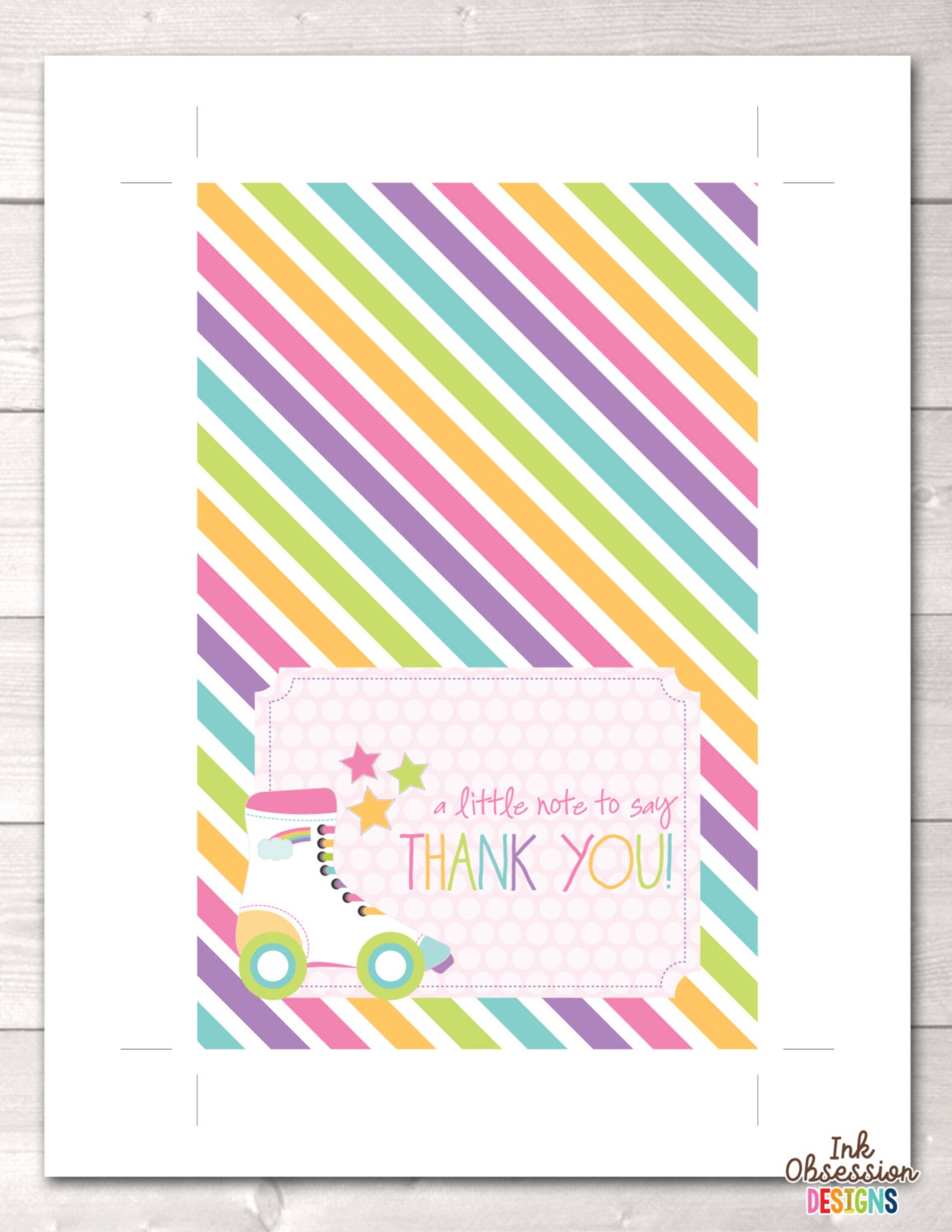 Printable Thank You Card Design Girls Roller Skating Party | Etsy