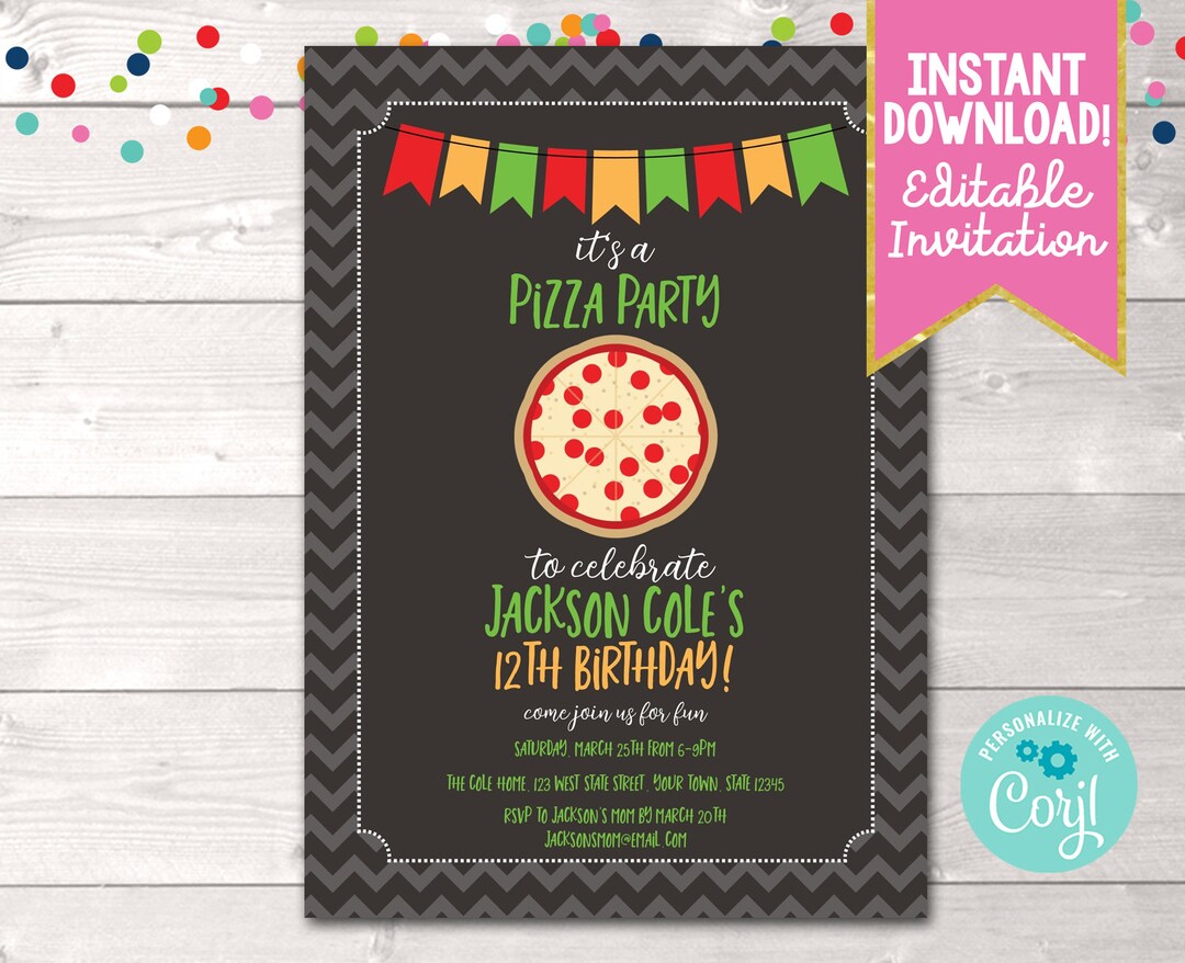 Printable Pizza Party Birthday Invitation Editable Pizza Party - Etsy