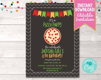 Printable Pizza Party Birthday Invitation Editable Pizza Party Birthday Invitation for Boys or Girls Kids Instant Download Birthday Invite