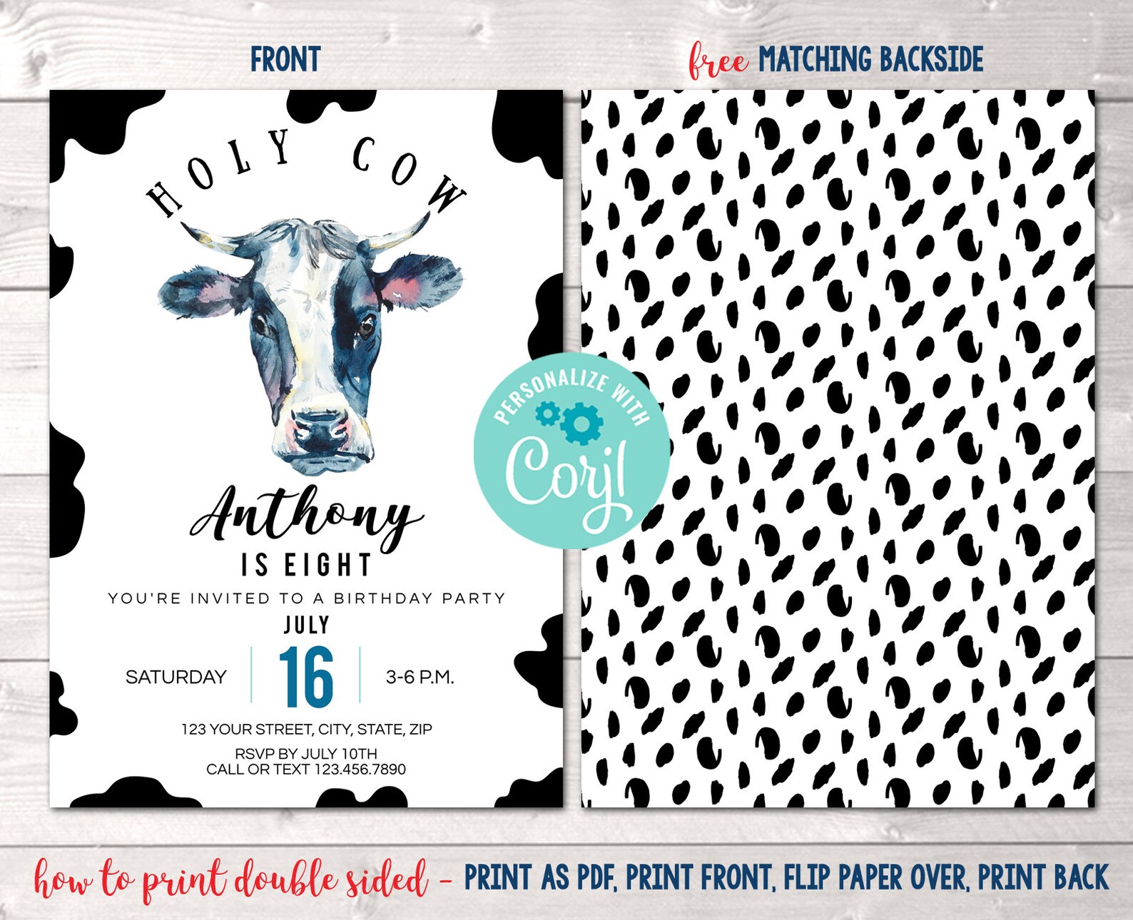 Printable Cow Birthday Party Invitation Editable Boys Farm - Etsy