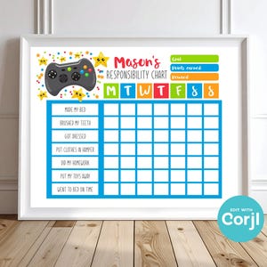 Editable Video Game Reward Chart: Printable Chore Chart (Digital Download)
