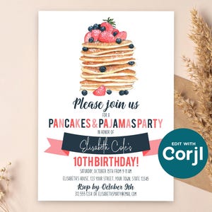 Pancakes & Pajamas Birthday Invitation | Pajama Party Invite | Editable Corjl Template image 11