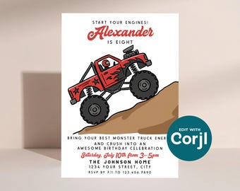 Editable Monster Truck Birthday Invitation | Boys Party Invite (Digital Download)