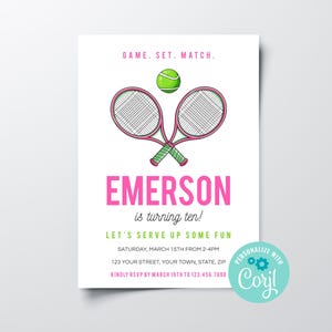 Girls Editable Tennis Birthday Party Invitation, Instant Download Printable Preppy Tennis Party Invitation, Teen Tween Game Set Match Invite