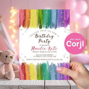 Rainbow Glitter Birthday Invitation, Colorful Girls Birthday Party Invite, Sparkle Rainbow Kids Birthday, Printable Party Invite image 12