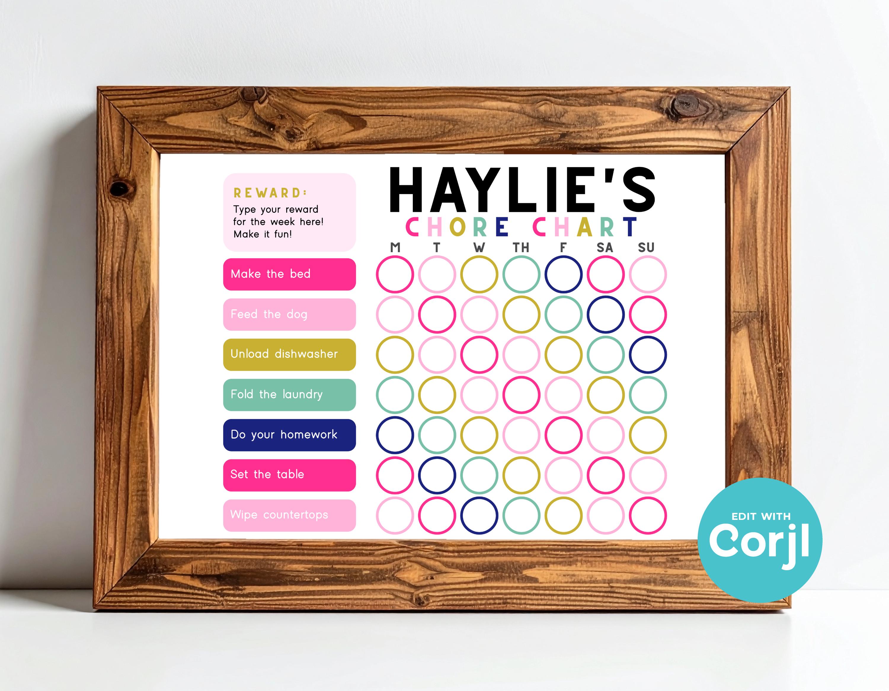 Girls Chore Chart | Kids Preppy Rainbow Responsibility & Reward Chart ...