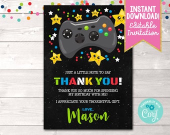 Video Game Thank You Card, Printable Boys Video Game Thank You Card, Editable Gamer Thank You Card, Instant Download Boys Thank You Card