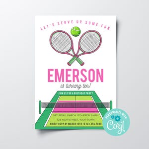 Girls Editable Tennis Birthday Party Invitation, Instant Download Printable Preppy Tennis Court Birthday Party Invite for Teen Tweens