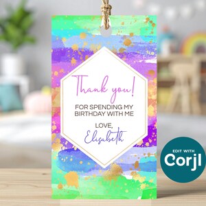 Rainbow Art Birthday Favor Tag: Editable Party Gift Tag (PDF) image 10
