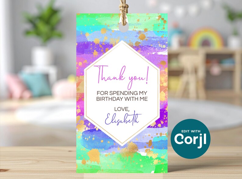 Rainbow Art Birthday Favor Tag: Editable Party Gift Tag (PDF) image 10