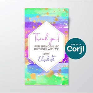Rainbow Art Birthday Favor Tag: Editable Party Gift Tag (PDF) image 4