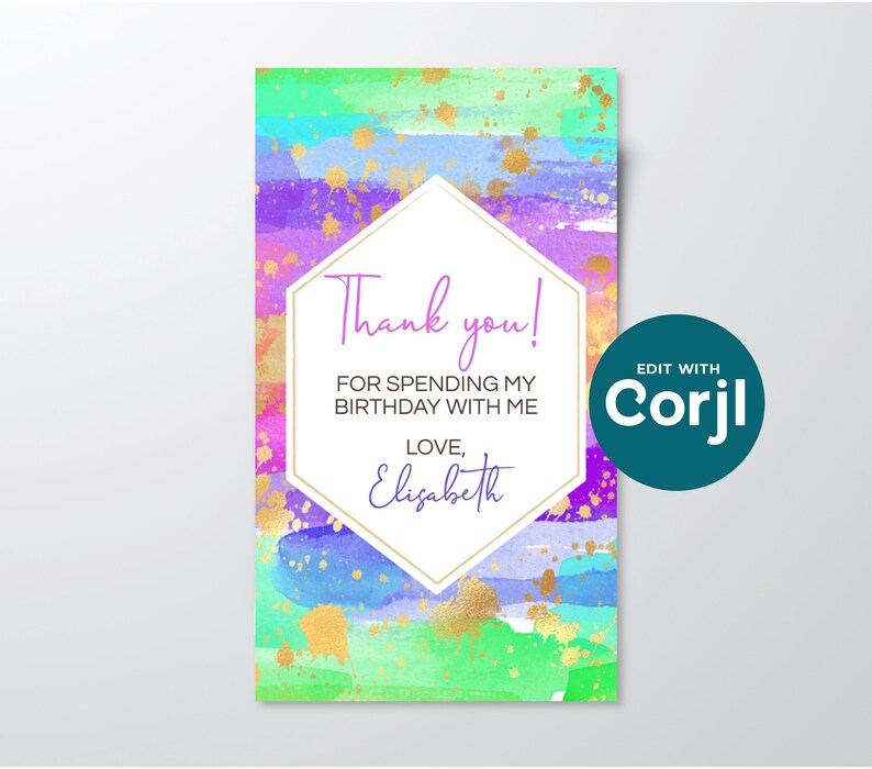Rainbow Art Birthday Favor Tag: Editable Party Gift Tag (PDF) image 4