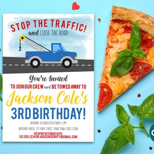 Tow Truck Birthday Invitation, Truck Theme Party Invite, Boys Birthday Invitation, Tow Truck Party, Printable Kids Birthday image 8