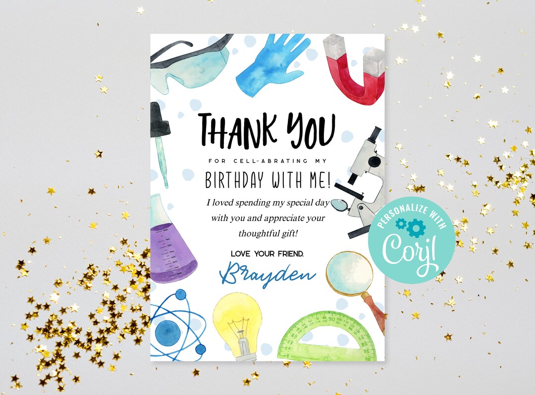 Editable Science Thank You Card, Printable Boys Science Birthday Party