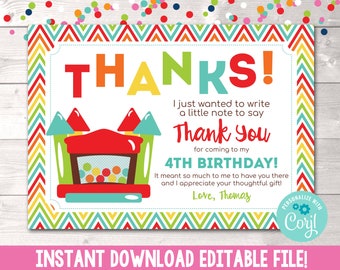 Editable Bouncy House Thank You Card, Instant Download Bounce House Thank You Card, Printable Kids Thank You Card Digital File Corjl