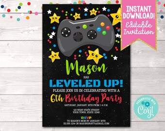 Game Invitation Blue Video Game Birthday Party Editable - Etsy