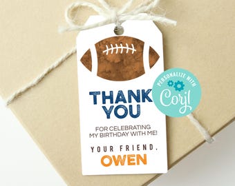 Editable Boys Football Favor Tag, Printable Boys Football Birthday Party Favor Tag Gift Tag, Instant Download Sports Football Favor Tag PDF
