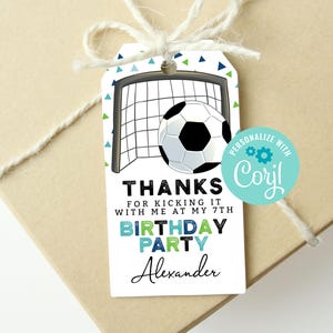 Instant Download Editable Soccer Birthday Party Favor Tags, Printable Soccer Gift Tag Corjl