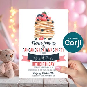 Pancakes & Pajamas Birthday Invitation | Pajama Party Invite | Editable Corjl Template image 10
