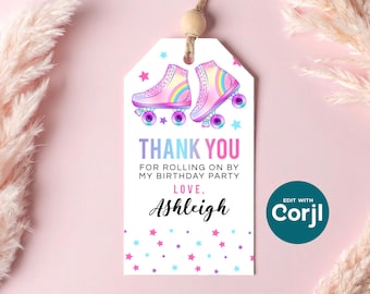 Roller Skating Birthday Favor Tag: Editable Printable (Instant Download)