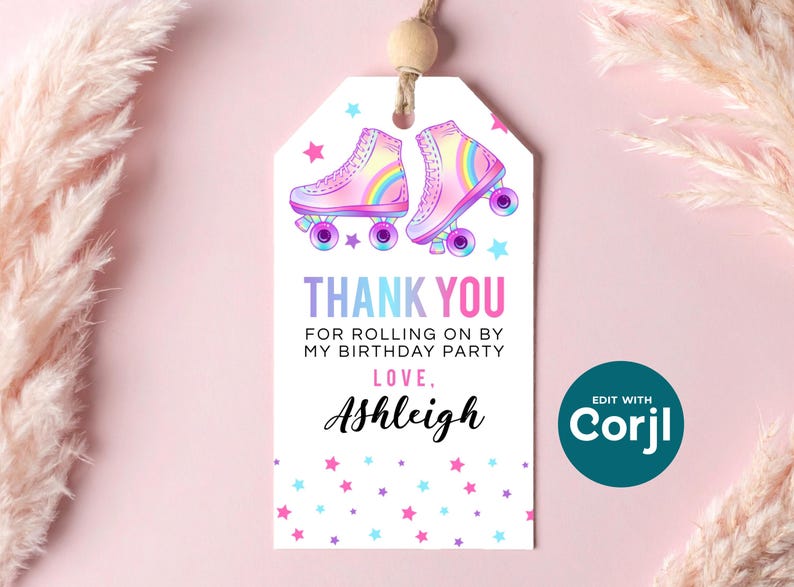Roller Skating Birthday Favor Tag: Editable Printable (Instant Download) image 1