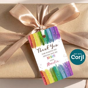 Rainbow Birthday Favor Tag: Editable Printable Gift Tag (Instant Download) image 1
